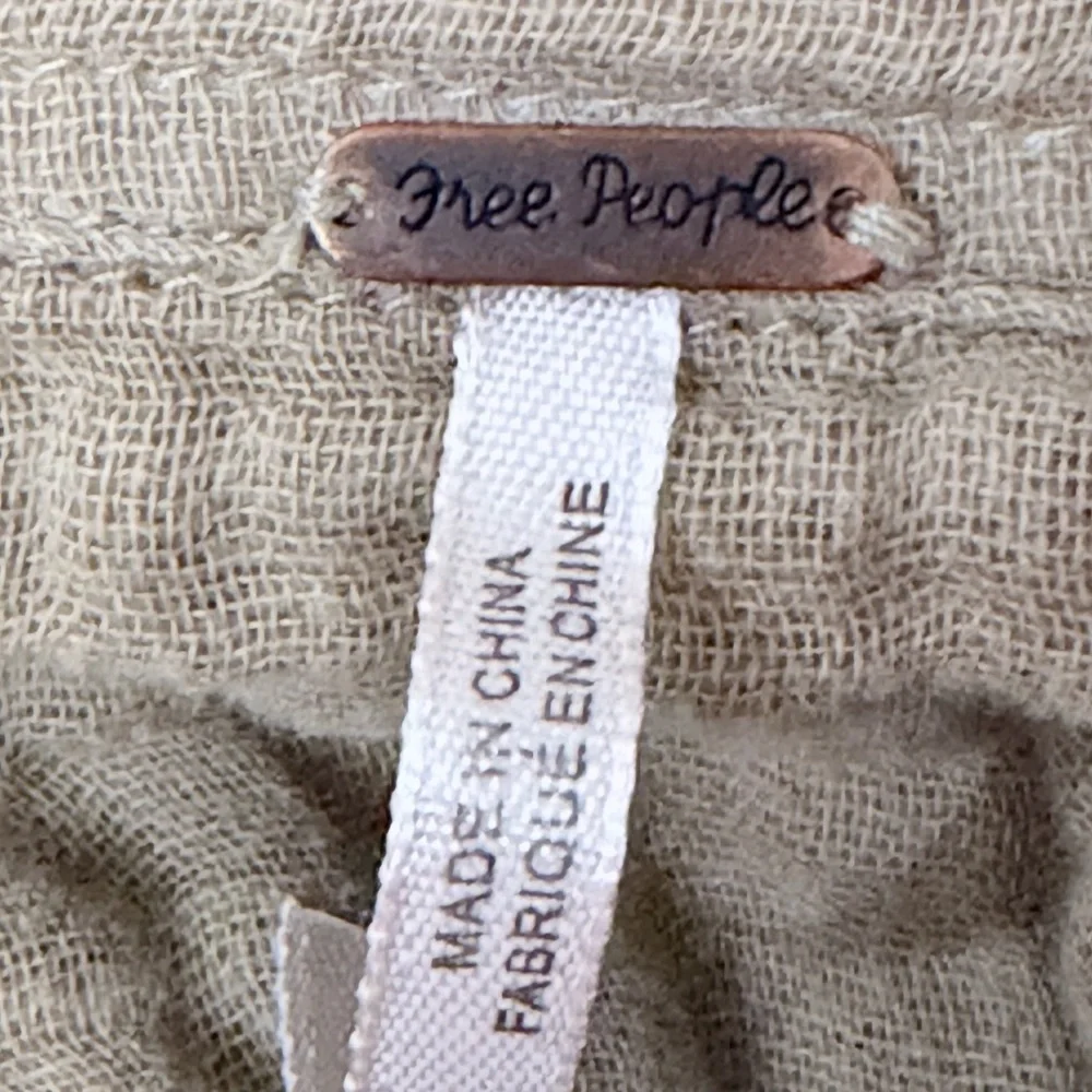 Free People Gauze Button Front Sleeveless Small Beige/Taupe Boho Utility Shirt